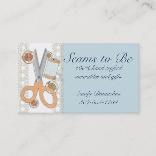 Custom color sewing scissors seamstress notions business card (Front)