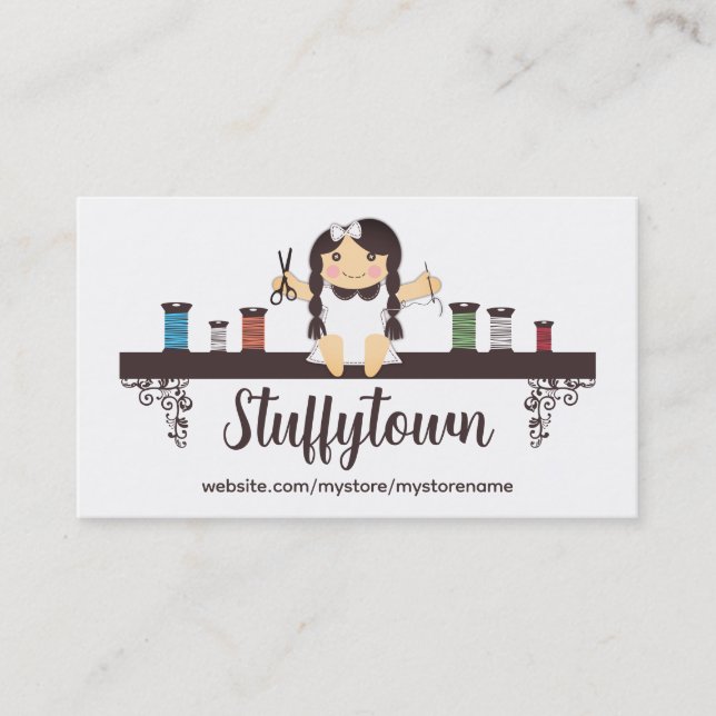 Custom color sewing seamstress doll biz cards (Front)
