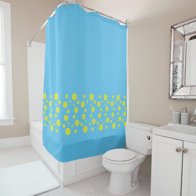 Custom color shower curtain with pickleball design (In Situ)