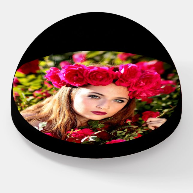 Custom Color Single Photo Round Dome Paperweight (Angled)