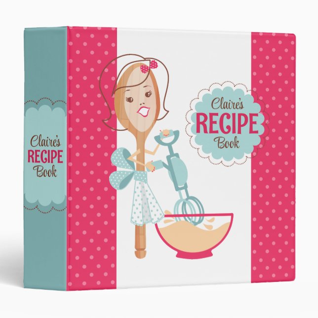 Custom color spoon girl cooking recipe binder (Front/Spine)