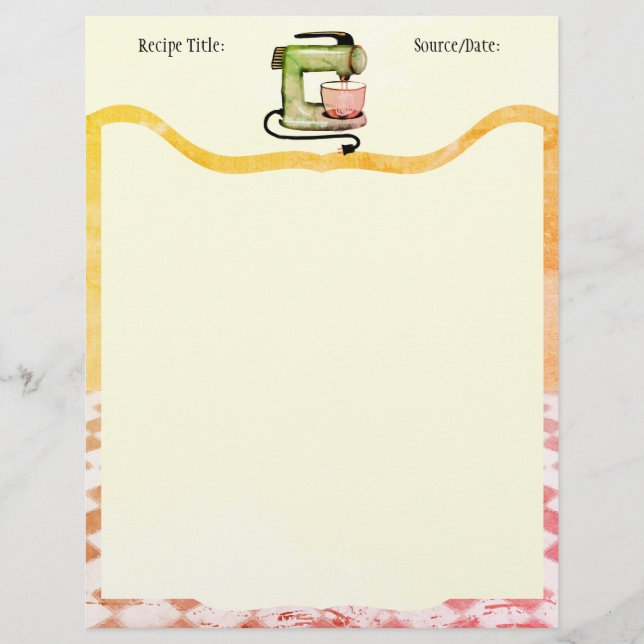 Custom color stand mixer baking recipe letterhead (Front)