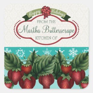 Custom color strawberries snowflake holiday baking square sticker