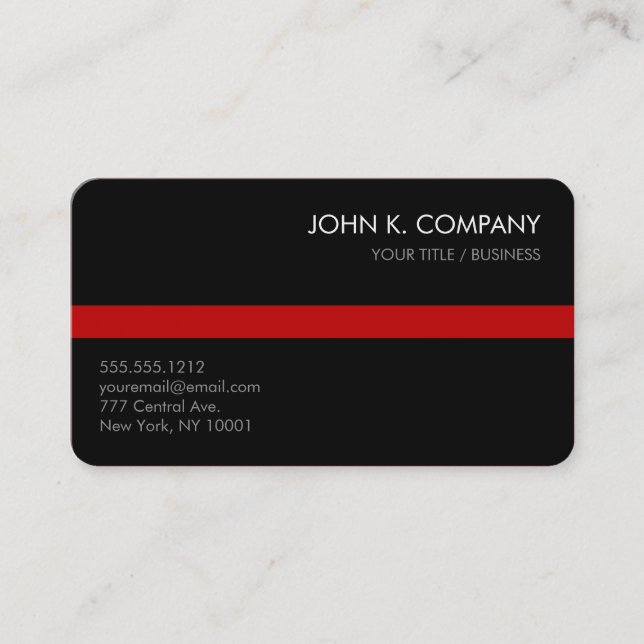 Custom Color Stripe Clean Black Business Card (Front)