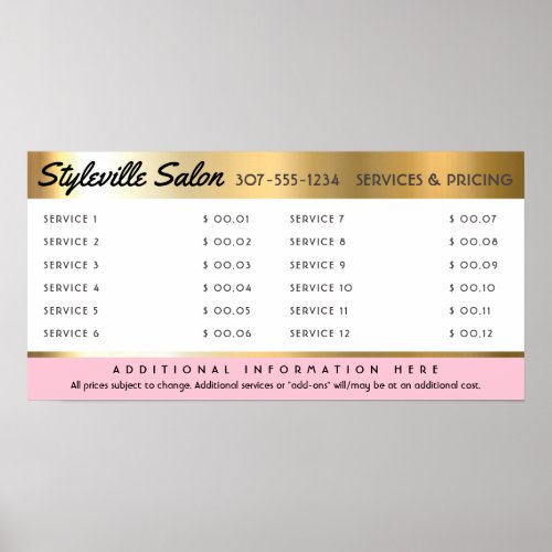 Custom color stylist salon service price display poster