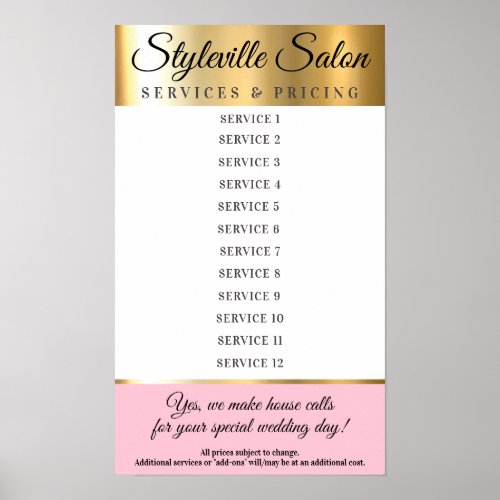 Custom color stylist salon services price display poster