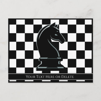 Custom Color & Text Chessboard Black Knight Chess Postcard