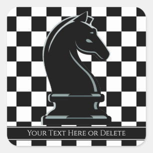 Custom Color & Text Chessboard Black Knight Chess Square Sticker