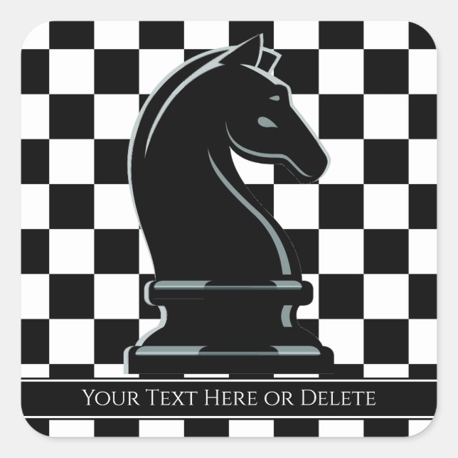 Custom Color & Text Chessboard Black Knight Chess Square Sticker (Front)