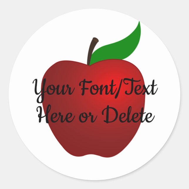 Custom Color & Text Delicious Red Apple Teacher Classic Round Sticker (Front)