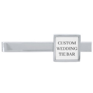 Custom Color & Text or Monogram Wedding Silver Finish Tie Bar