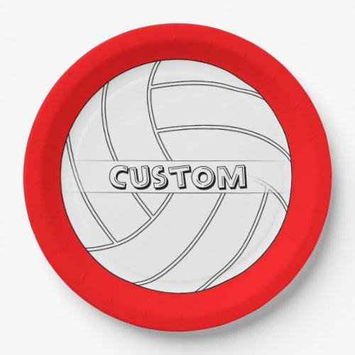 Custom Color  Text Volleyball Paper Party Plates