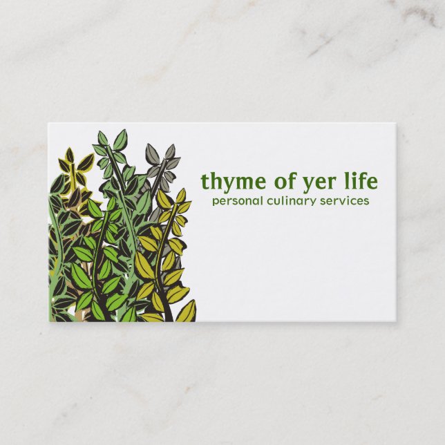 Custom color thyme herbs cooking chef catering business card (Front)