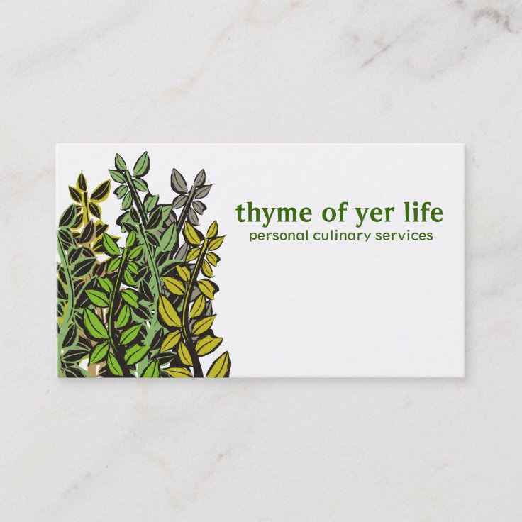 Custom color thyme herbs cooking chef catering business card Zazzle