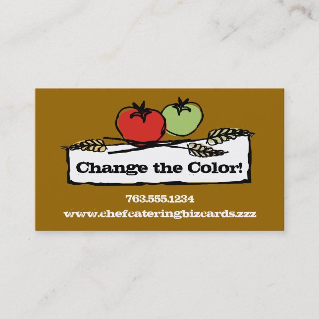 Custom color tomato wheat vegan cooking biz cards (Front)