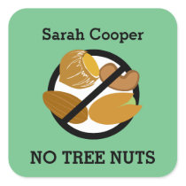 Custom Color Tree Nut Allergy Personalized Kids Square Sticker