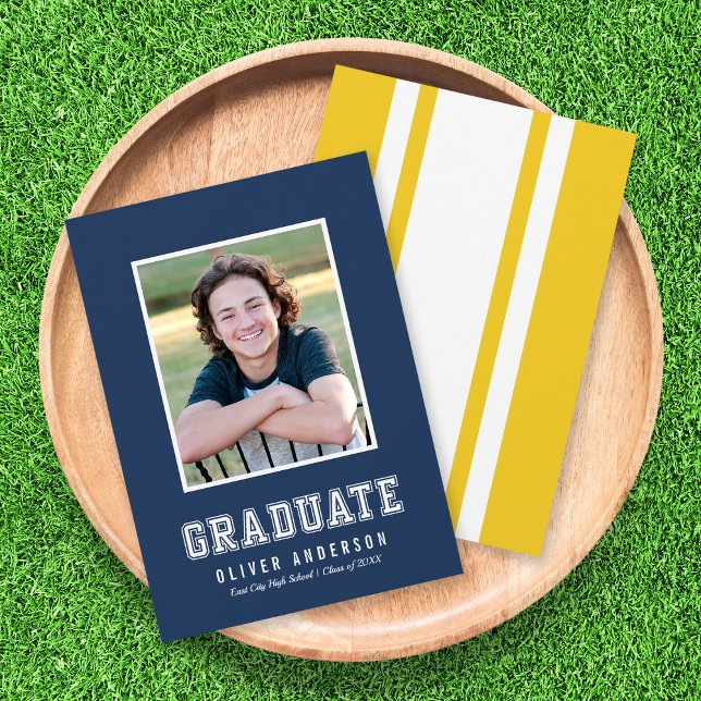 Custom Color Varsity Photo Graduation Announcement (Creator Uploaded)