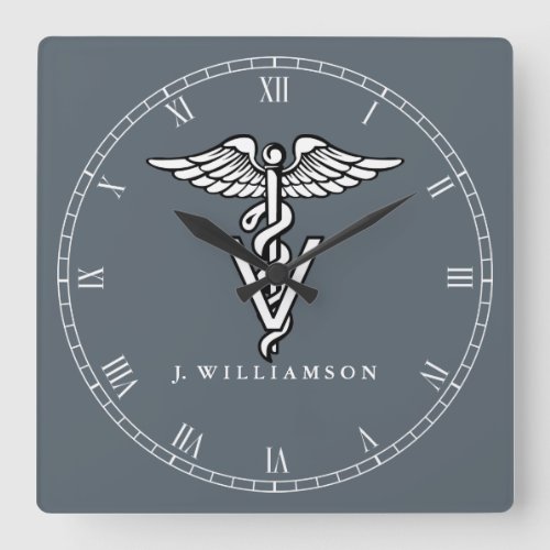 Custom Color Veterinary Medicine Symbol Square Wall Clock