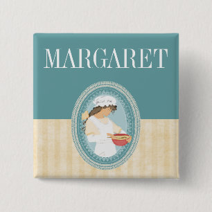 custom color vintage bakery girl baking name badge button
