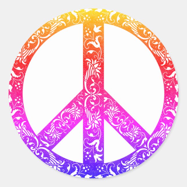 Custom Color Vintage Rainbow Peace Sign No War Classic Round Sticker (Front)