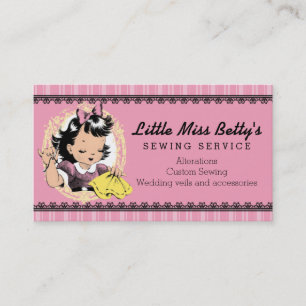 custom color vintage sewing girl embroidery business card