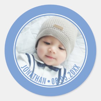 Custom Color With Custom Photo And Text Classic Round Sticker by chingchingstudio at Zazzle