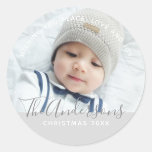 Custom Color with Custom Photo and Text Classic Round Sticker