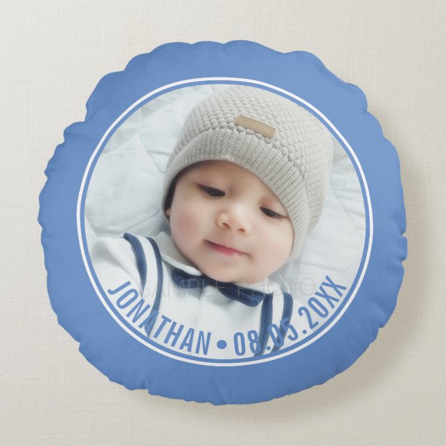 Custom Color with Custom Photo and Text Round Pillow (Front)