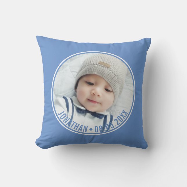 Custom Color with Custom Photo and Text Throw Pillow (Front)