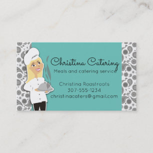 Custom color woman chef blonde catering business card