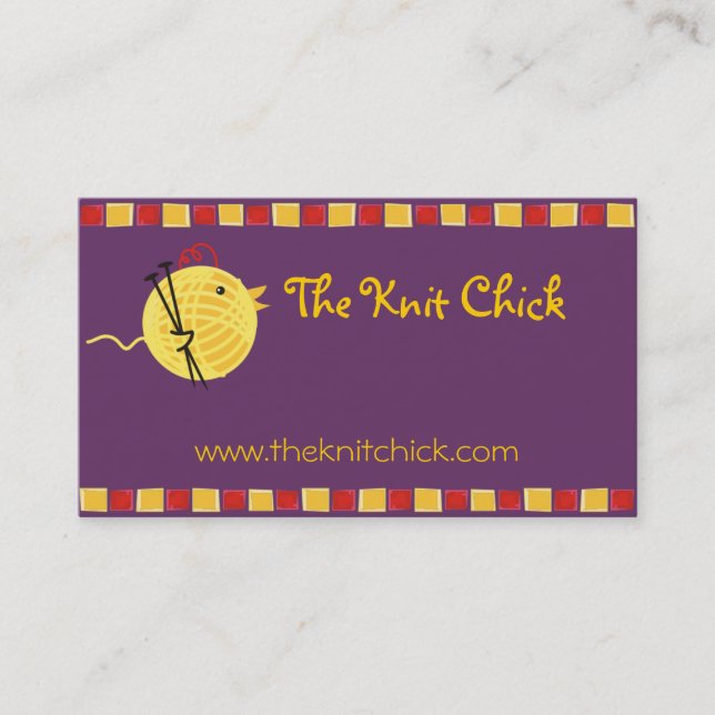 Custom color yarn knitting needles chick biz card (Front)