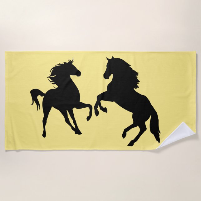 Custom Color Yellow Beach Towel with Horses Couple (Front)