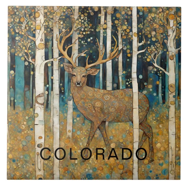 Custom Colorado Mountain Fall Deer Ceramic Tile (Front)