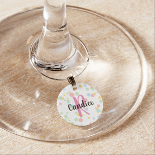 Custom colored confetti monogrammed drink glass wine charm