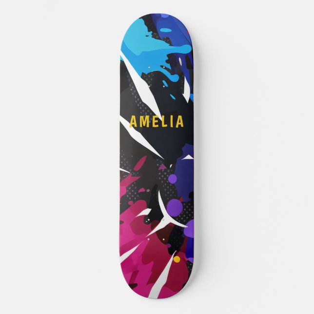 Custom Colorful 2D Animation Blue Black Purple Skateboard (Front)