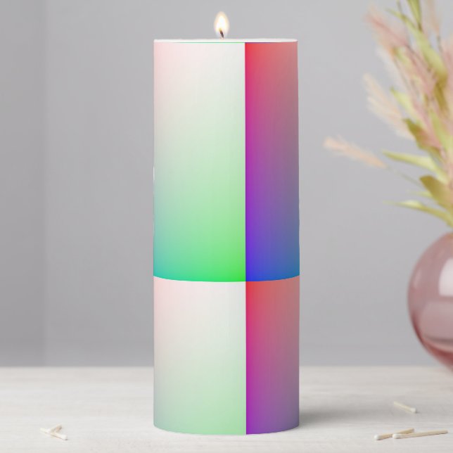 Custom Colorful Abstract Geometric Rainbow Squares Pillar Candle (In Situ)
