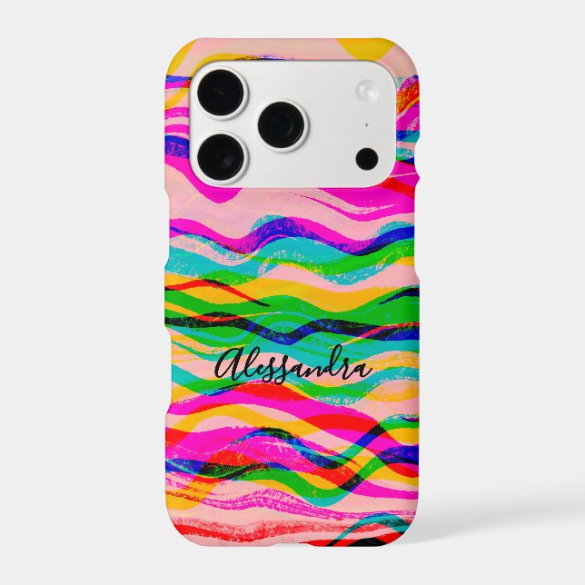 Custom Colorful Abstract Hand Drawn Waves Stripes  Iphone Case (Back)
