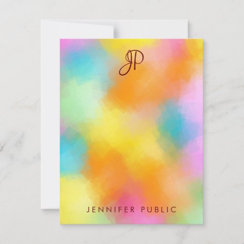 Custom Colorful Abstract Handwritten Monogram Note Card