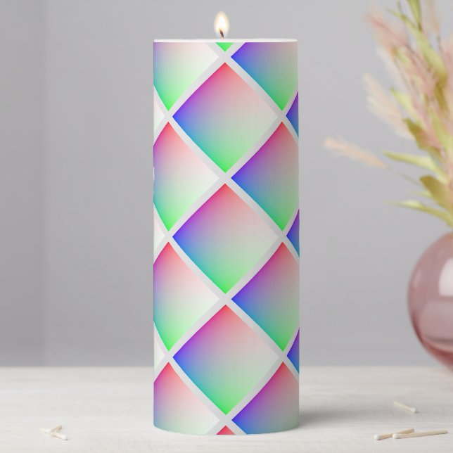 Custom Colorful Abstract Moody Rainbow Diamonds Pillar Candle (In Situ)