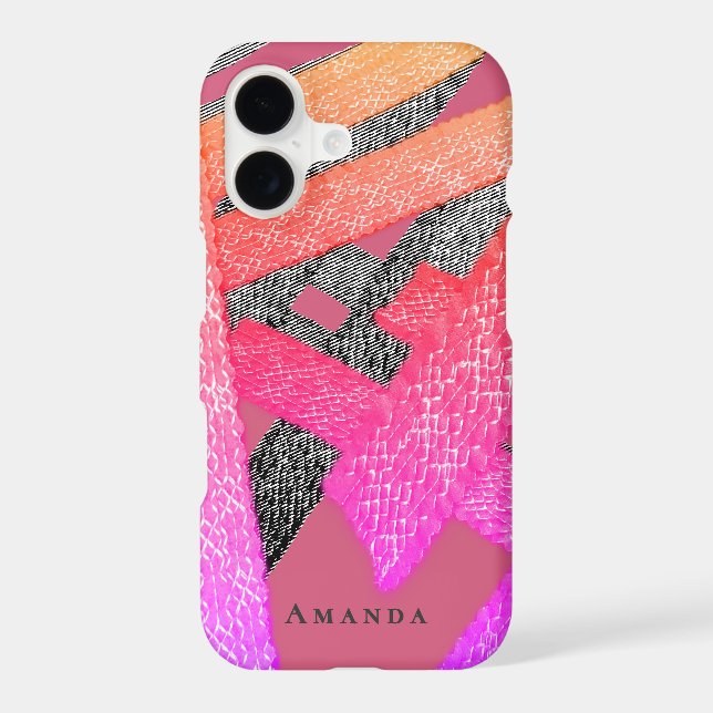 Custom Colorful Abstract Stripes Pink Gray Vibrant iPhone Case (Back)