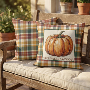 Custom Colorful Autumn Colors Plaid Checks Pattern Outdoor Pillow
