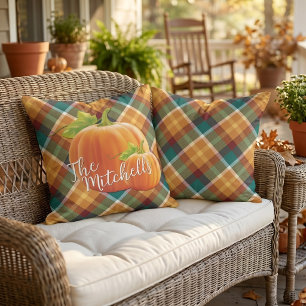 Custom Colorful Autumn Colors Plaid Checks Pattern Outdoor Pillow