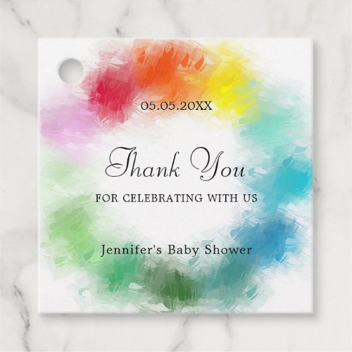 Custom Colorful Baby Shower Thank You Script Favor Tags