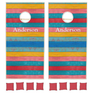 Custom Colorful Beach Rustic Wood Cornhole Set