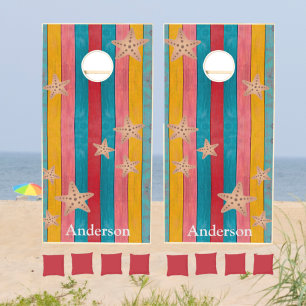 Custom Colorful Beach Rustic Wood Starfish Cornhole Set