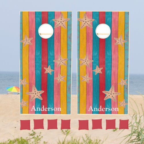 Custom Colorful  Beach Rustic Wood Starfish  Cornhole Set