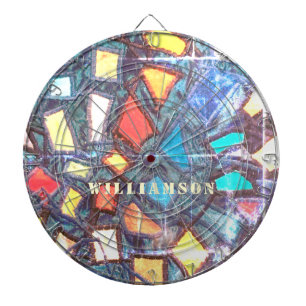 Custom Colorful Blue Stained Glass Look Distressed Dart Board