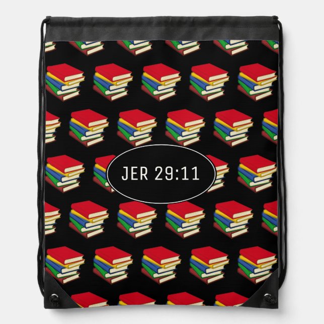 Custom Colorful Books JEREMIAH 29:11 Drawstring Bag (Front)