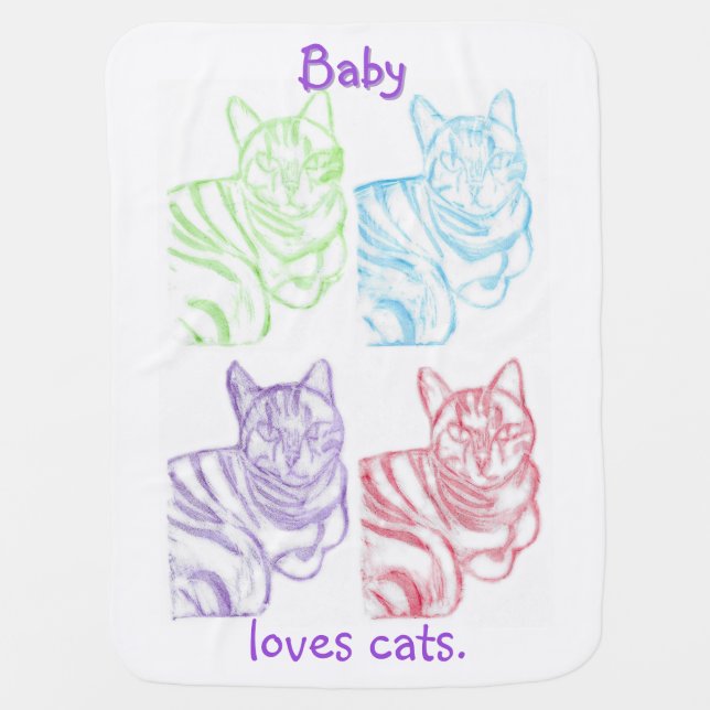 Custom, colorful cat prints baby blankets (Front)