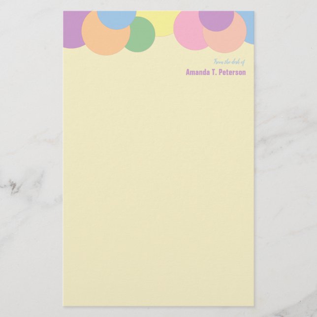 Custom Colorful Circles Pattern From the Desk of  Stationery (Front)
